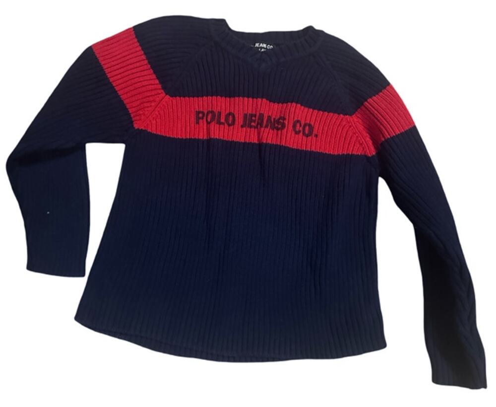 Polo Jeans Co Ralph Lauren  Sweater Size 5 Navy Blue Red Logo Pullover